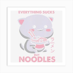 Limited Edition Pastel Goth Ramen Noodle Cat Anime Kawaii Art Print