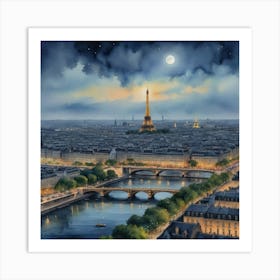 Parisian Dreamscape Paris At Night Art Print