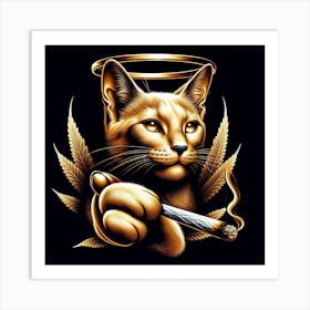 Golden Cat Smoking Weed Art Print