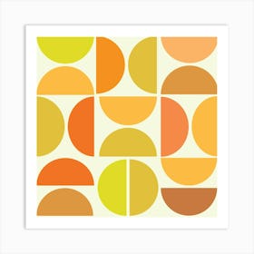 Mid Century Modern Geometric Half Circles in Orange, Brown , Lime green and Brown Art Print