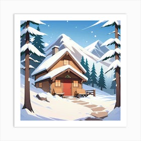 Winter Cabin In The Mountains Art Print