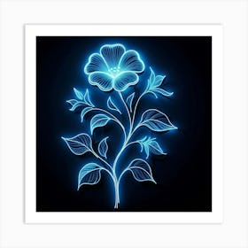 Neon Flower On Black Background Art Print