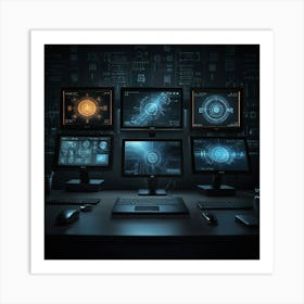 Computer Desk With Monitors Art Print