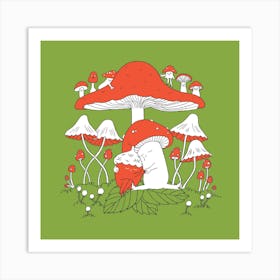 Mushroom And Acorn Square Art Print