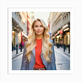 Beautiful Young Woman In The City Art Print