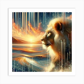 Lion In The Desert Creative Color Painr Art Print