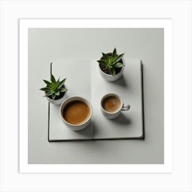 Coffee And Plants On A Notebook Art Print