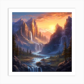 Waterfall In The Mountains Art Print