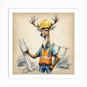 Deer Construction Worker Art Print