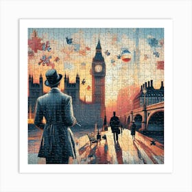 Abstract Puzzle Art English gentleman in London 6 Art Print