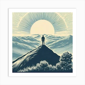 Man Standing On Top Of Mountain Art Print