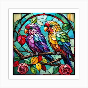 Two Parrots On A Branch Art Print