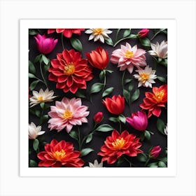 Seamless Pattern Of Flowers Art Print