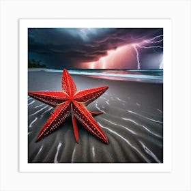 Lightning Over Starfish beach Art Print