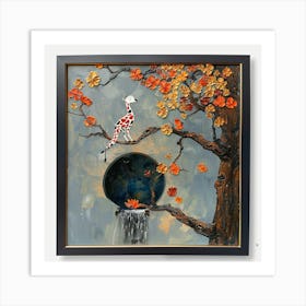 Giraffe On The Tree Art Print