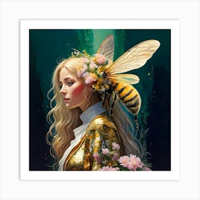 Firefly Surrealistic, Realistic, Painting, Bee, Human, Hybrid, Royal, Portrait, Side View, Fantasy, (8) Art Print