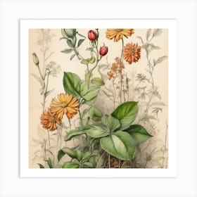 Flowers In A Garden 1 Art Print