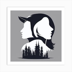 Silhouette Of Two Women Art Print