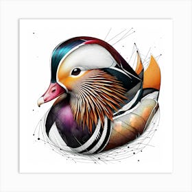 Mandarin Duck Creative Color Drawing - Wild Bird Artwork 105 Art Print