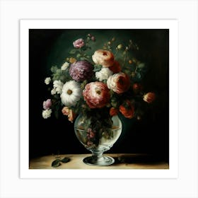 Flowers In A Glass Vase Art Print