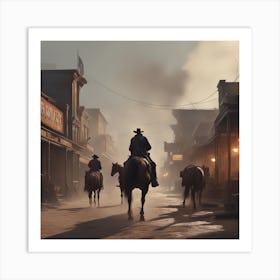 Western Town In Texas With Horses No People Sharp Focus Emitting Diodes Smoke Artillery Sparks (5) Art Print