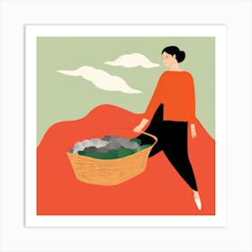 Illustration Of A Woman Carrying A Basket 2 Art Print