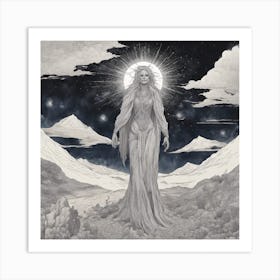 Scottish Goddess A'Chailleach Winter Bites Monochromatic Art Print