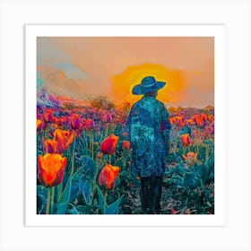 Peaceful Evening Stroll - Abstract Tulip Field Painting Art Print