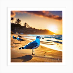 Seagulls On The Beach 1 Art Print