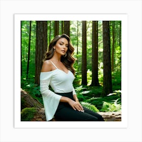 Model Female Woods Forest Nature Fashion Beauty Portrait Trees Greenery Wilderness Outdoo (8) Art Print