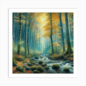 Creek In A Maple Forest Home Cabin Art Print