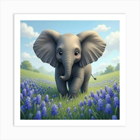 Elephant In Field Of Bluebells 1 Art Print