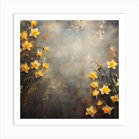 Daffodils Waving Stem Pointed Leaves Yellow Flashes Brown 8 Art Print