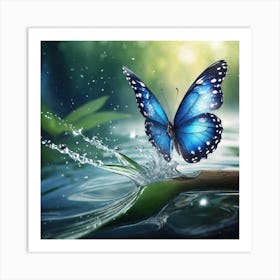 Blue Butterfly In Water Art Print