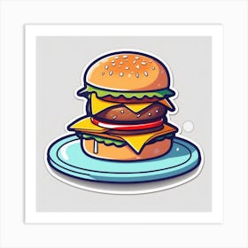 Cartoon Burger Sticker Art Print