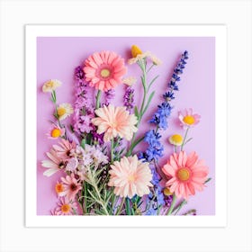 Bouquet Of Flowers In A Lilac Background Art Print