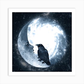 The Crow And It'S Moon Square Art Print