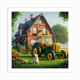 Farm House With A Tractor Poster