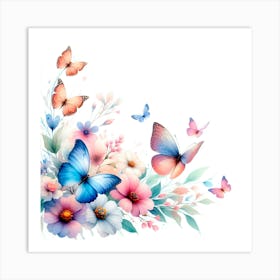 Flowers And Butterflies Art Print