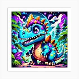 Cartoon Dinosaur In The Forest Art Print