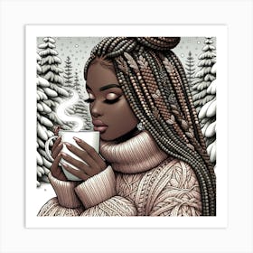 Black Girl Drinking Coffee In Winter Art Print