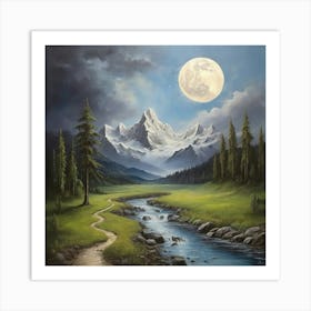 Full Moon In The Mountains Art Print