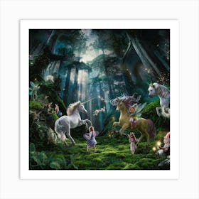 Unicorns In The Forest Art Print