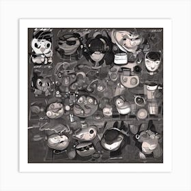 Black And White Drawing Of Cartoon Characters Art Print