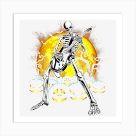 Halloween Funny Skeleton Playing Guitar Pumpkin Vibes Art Print