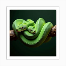 A Stunning Emerald Tree Boa Coiled On A Branch 2 Art Print