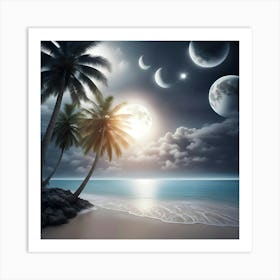 Night Time Silver Beach Art Print