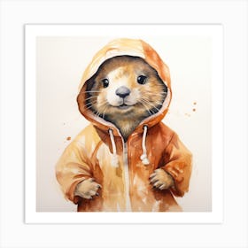 Watercolour Cartoon Prairie Dog In A Hoodie 1 Art Print