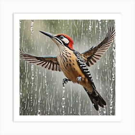 Woodpecker In The Rain 2 Art Print