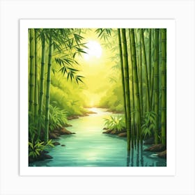 A Stream In A Bamboo Forest At Sun Rise Square Composition 29 Art Print